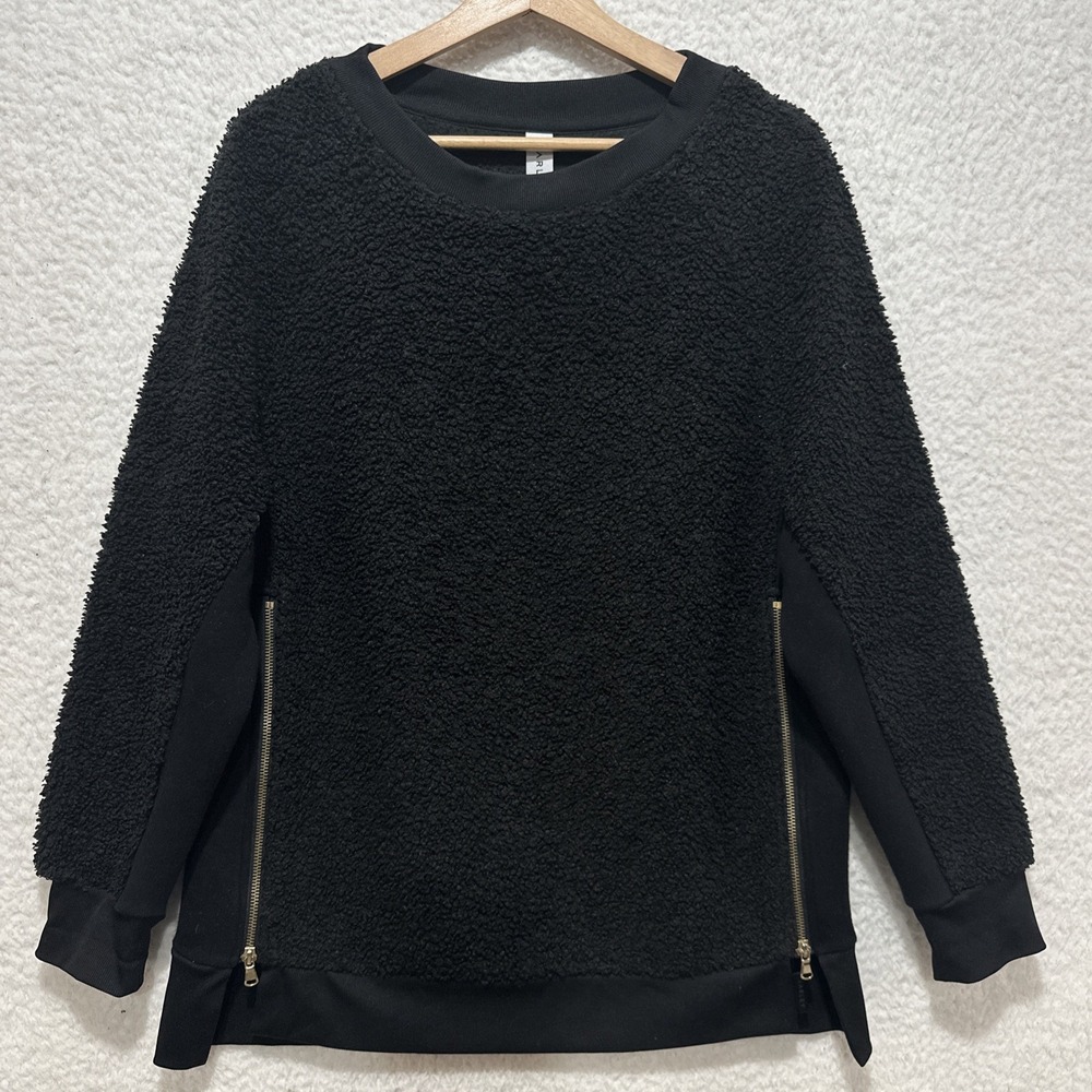 Varley‎ Oakden Sherpa Teddy Pullover Black Side Zip Size Small
